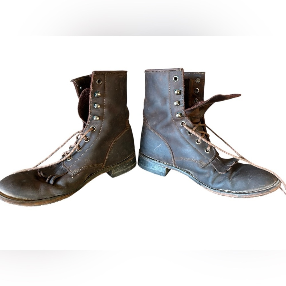 Vintage Durango Brown Leather Lace-Up Boots Western Silversmith 💕 - Picture 8 of 9